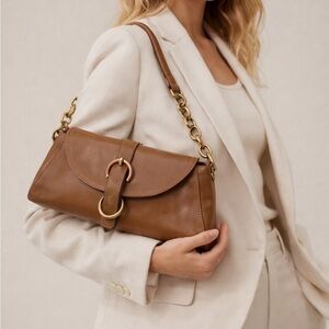 Furla Brown Leather Shoulder Bag Small Gold Hardware Y2K‎ Italian Classic Chic